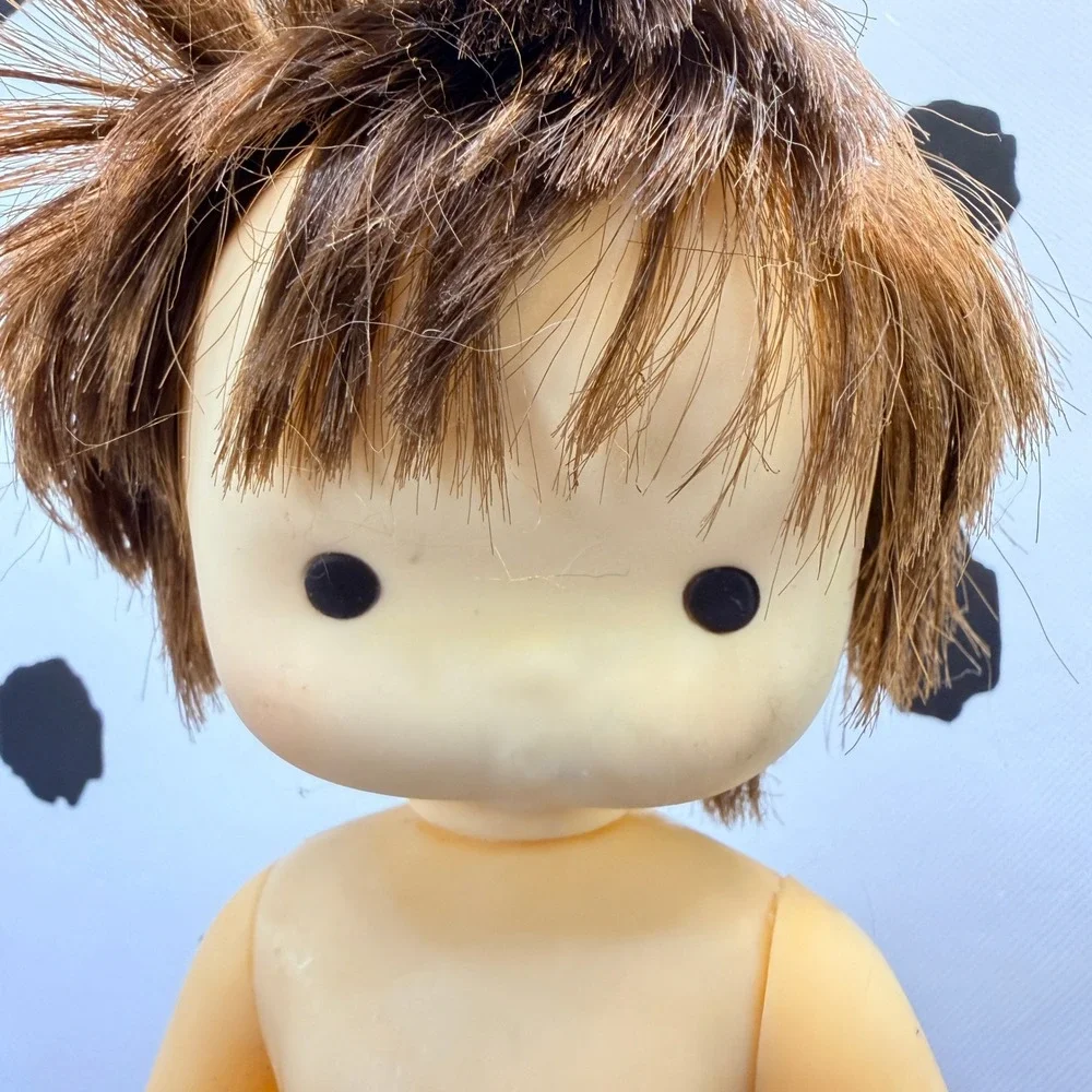 Vintage Sofubi Doll Sekiguchi Showa Retro Hong Kong Girl Brown Hair Vinyl Nude